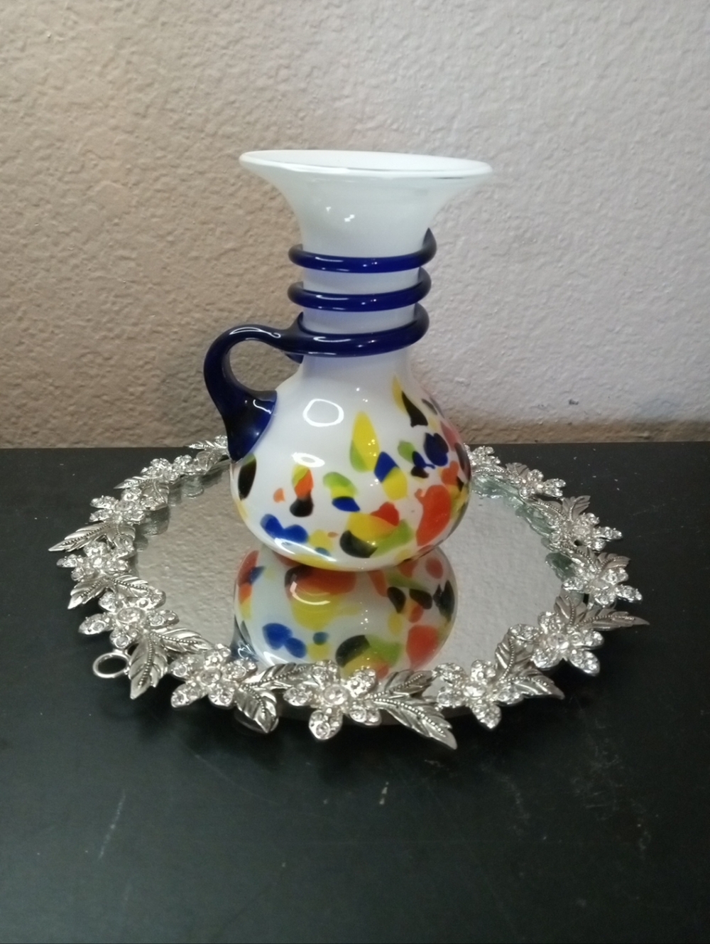 GORGEOUS Vitricolor 5" Confetti Recycled Glass Pitcher w/ Rigaree From Spain